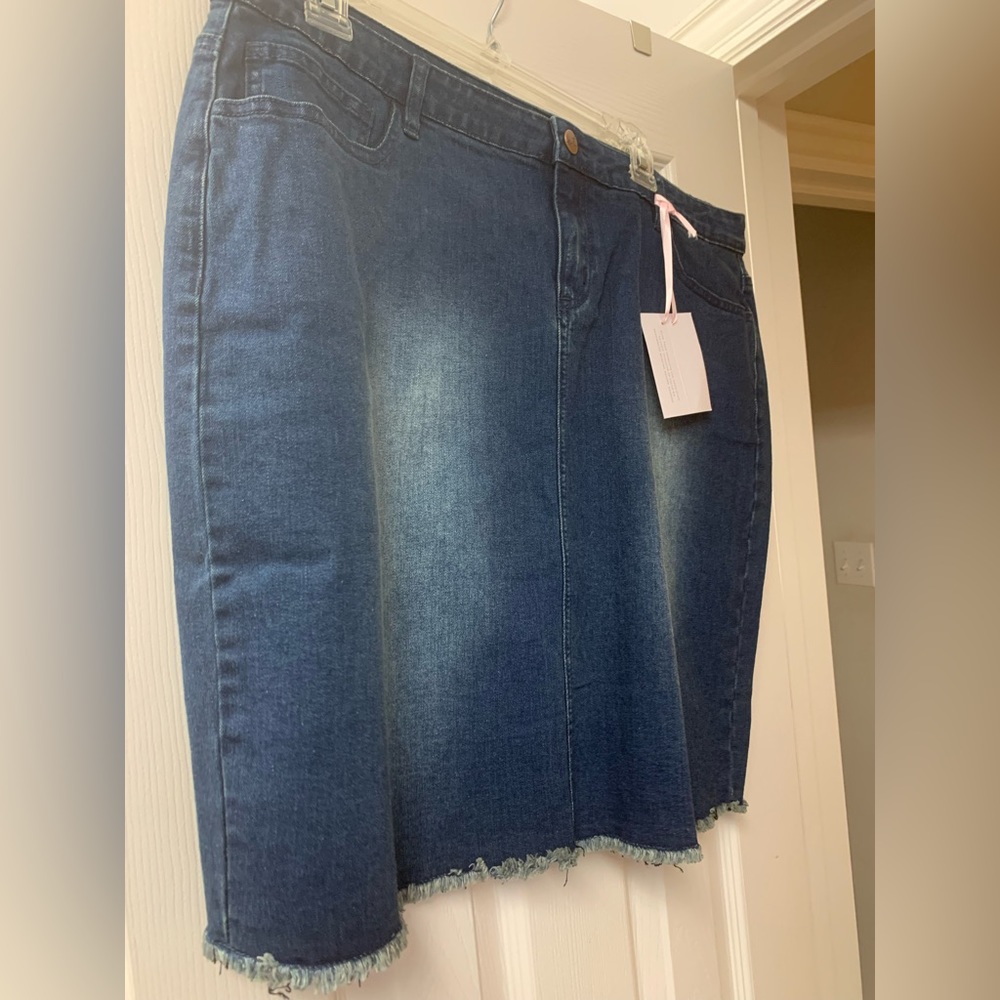 Evy’s Tree denim skirt - raw edge, stretch, pencil
